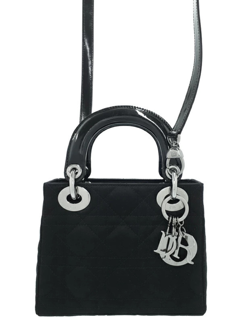 Christian Dior Cannage Lady Dior bag black satin patent leather